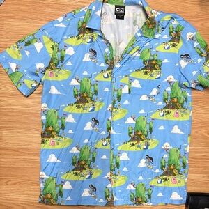Cartoon Network Light Blue Short-Sleeve Cartoon Island Camp Shirt